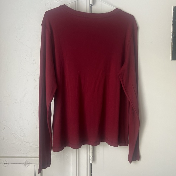 ribbed pima cotton long sleeved t-shirt in burgundy - Picture 5 of 7